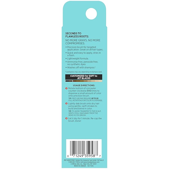 L'Oreal Paris Magic Root Precision Temporary Gray Hair Color Concealer Brush, 1 Black, 0.05 fl; oz.