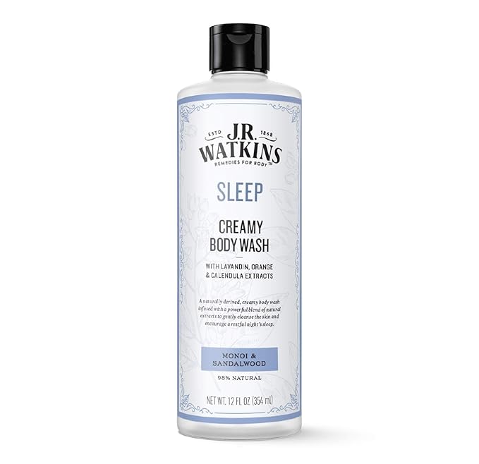 J.R. Watkins Sleep Creamy Moisturizing Body Wash, Cleanses & Encourages Restful Sleep, Natural Monoi & Sandalwood, 12 oz