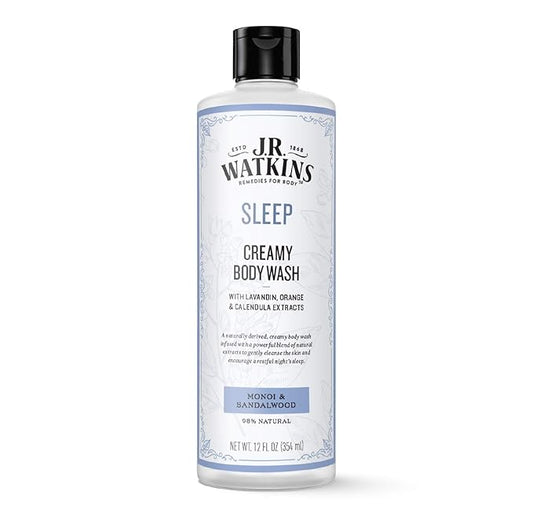 J.R. Watkins Sleep Creamy Moisturizing Body Wash, Cleanses & Encourages Restful Sleep, Natural Monoi & Sandalwood, 12 oz